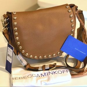 NWT $295 Rebecca Minkoff "Unlined Saddle" Crossbody Handbag Purse in Almond